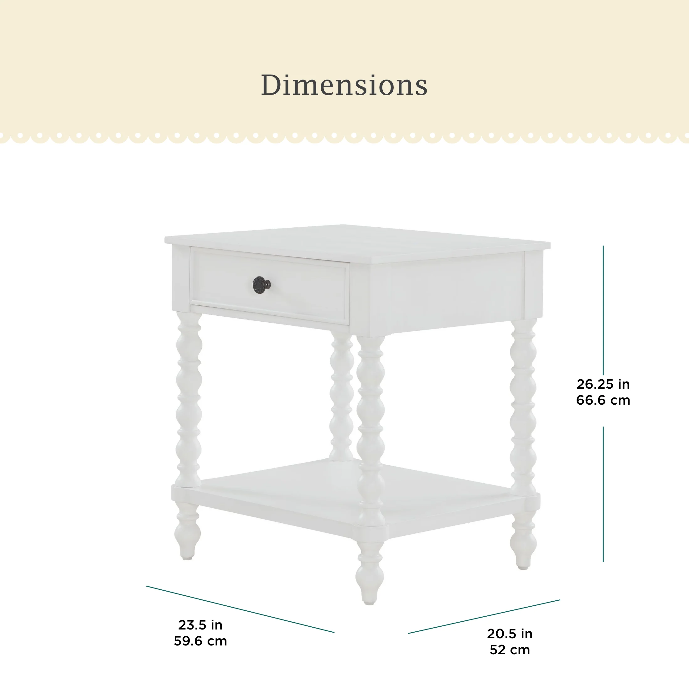 Pioneer Woman Harper Spindle Nightstand with USB Charging Ports, Adults and Teens, White Finish - Image 4