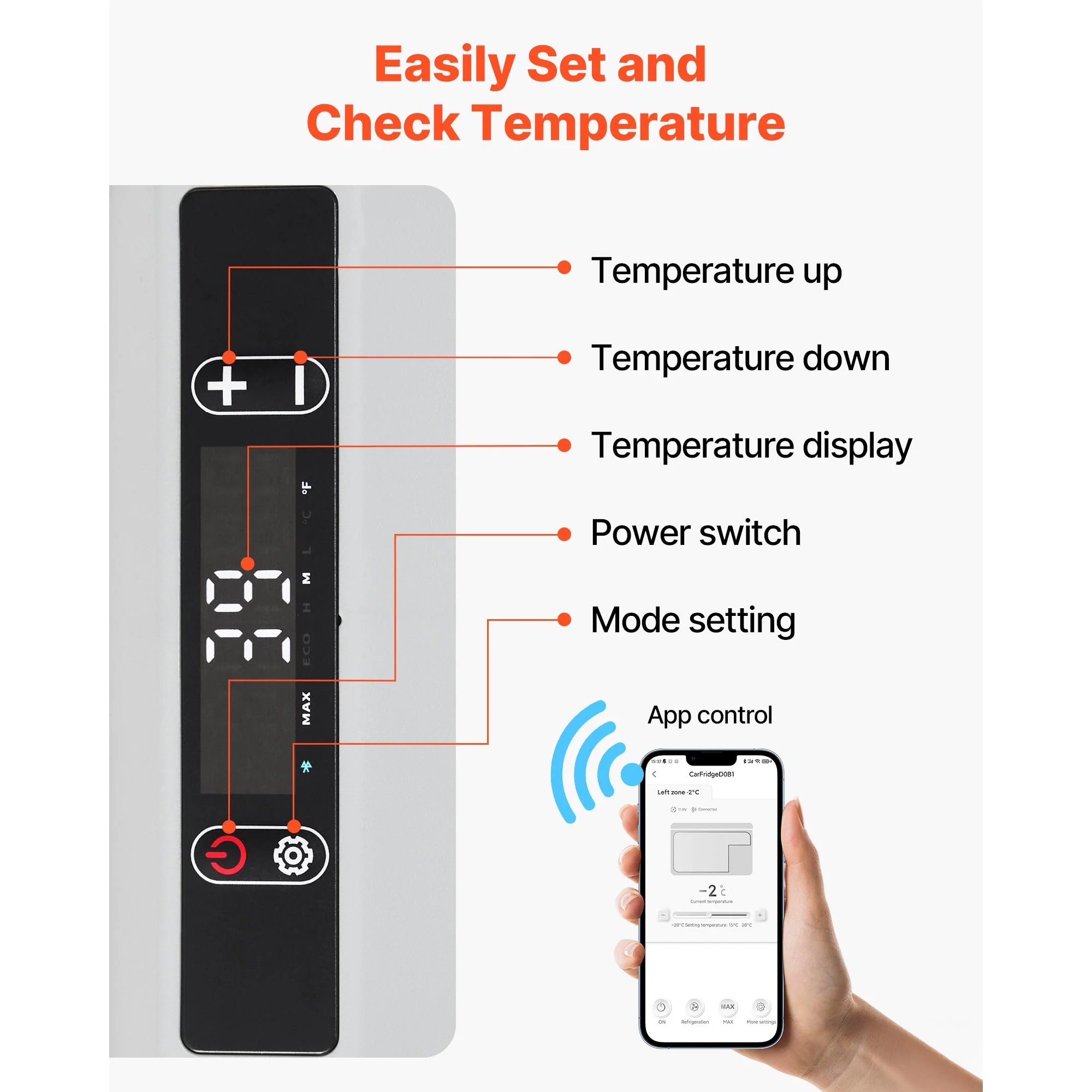 VEVOR Portable Car Refrigerator 42 Qt, 12V Portable Freezer with Single Zone, 12/24V DC & 110-240V AC Electric Cooler with -4℉-68℉ Cooling Range, for Car Truck Vehicle RV Boat Outdoor & Home use - Image 3