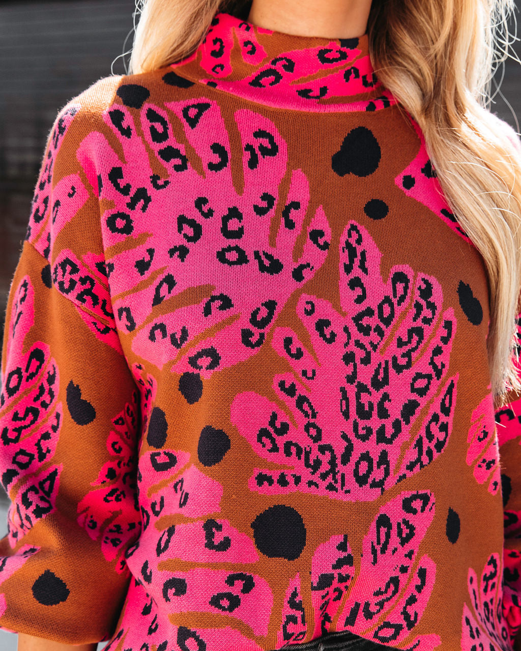 Stand Up Gal Printed Mock Neck Sweater - Se7enfashion
