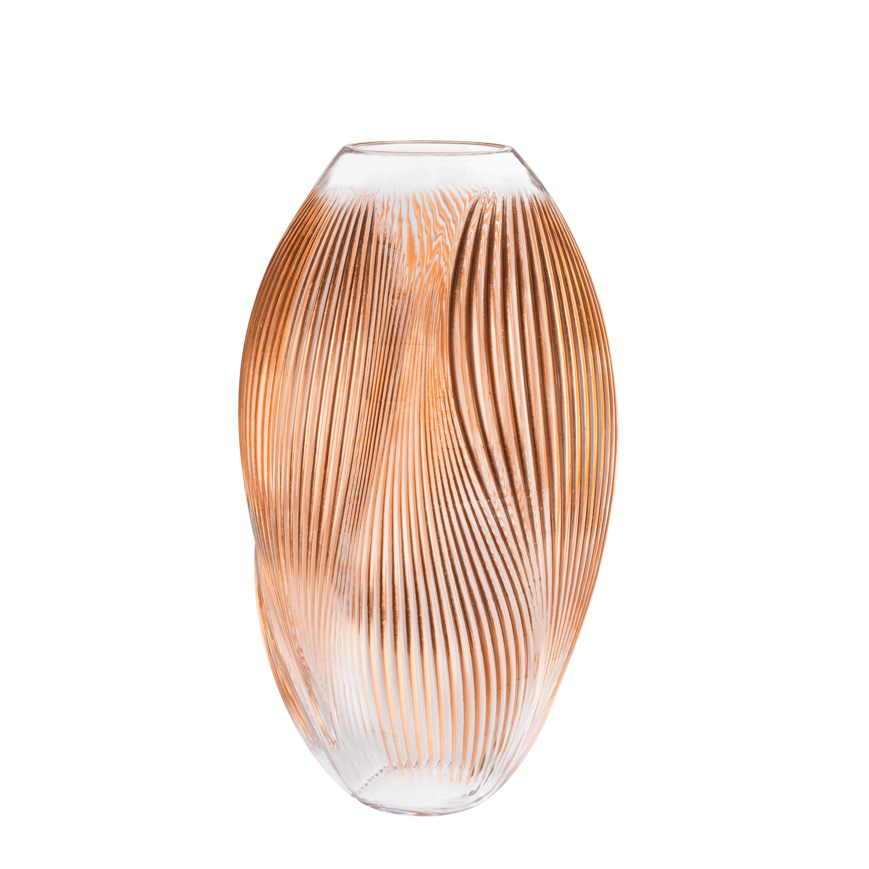 VASE ALIZÉ XXL À LA FEUILLE D'OR ROSE - CRISTAL INCOLORE À LA FEUILLE D'OR ROSE