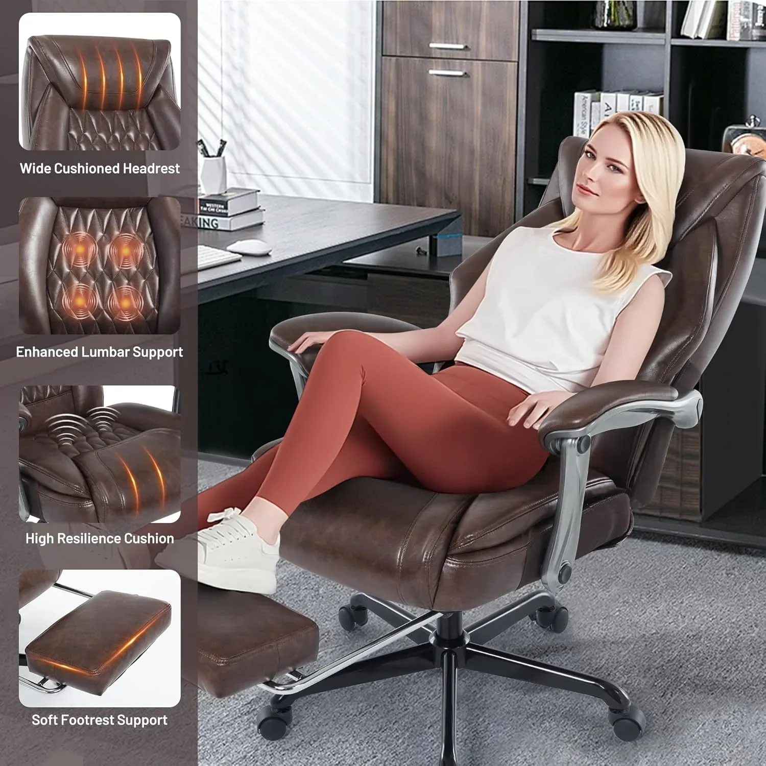 Massage Office Chair with Heating and Footrest Ergonomic Executive Reclining Office Chair