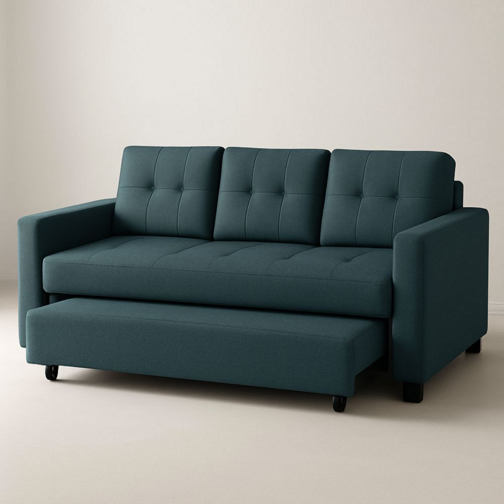 Sofá cama de 3 plazas rectangular azul oscuro algodón poliéster 195cm x 90cm