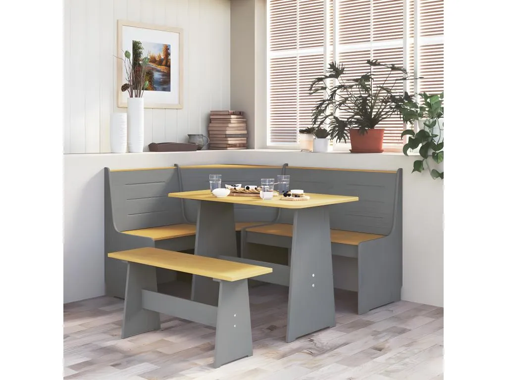 Banco de esquina madera maciza pino marrón gris Nidovia 151 cm xnj1545361