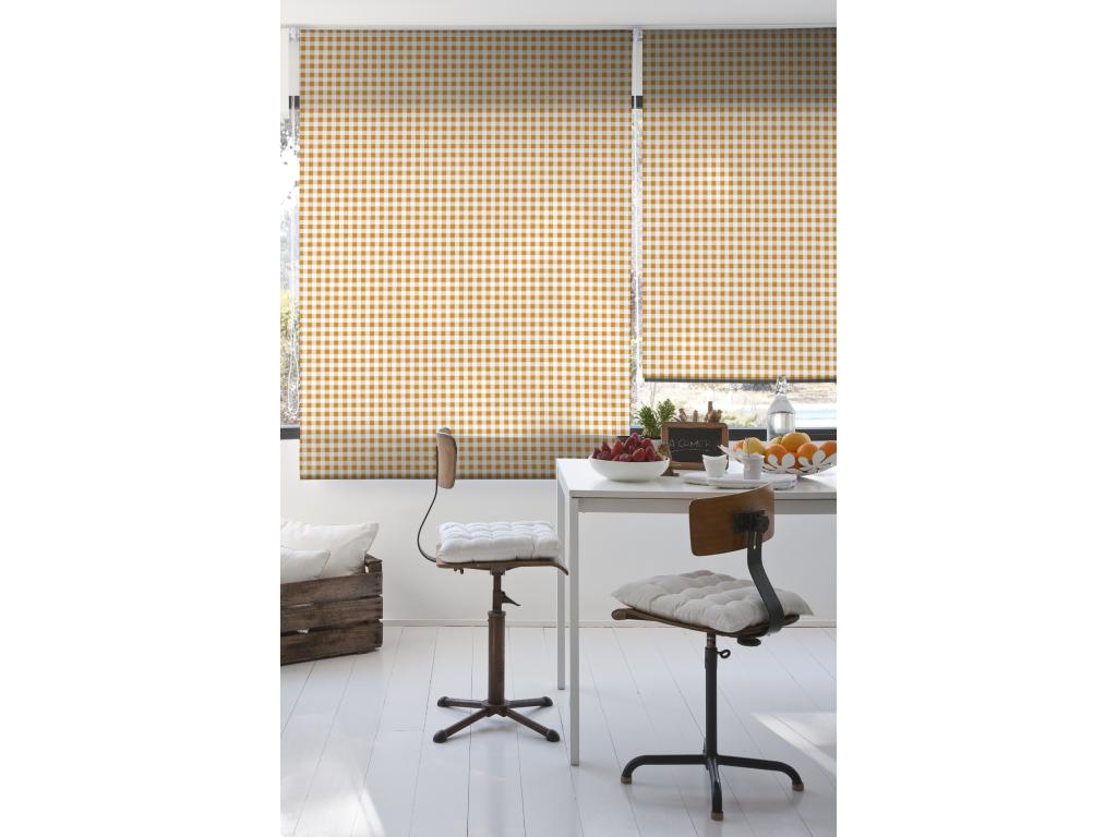 Tucasago | Estores Personalizados de COCINA | 100 x 180 cm (Ancho por Alto) Tamaño de Tela 97 x 175 cm | Modelo Vichy-2 Color Naranja