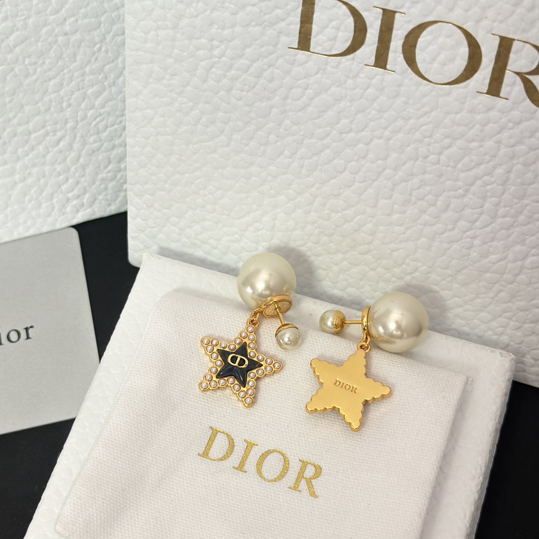 Dior Black Star Pearl Earrings - Original Replica Club