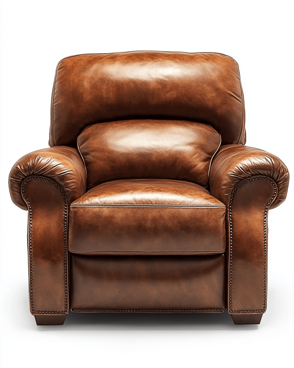 Sillón reclinable tapizado en piel sintética – marrón – estilo clásico acolchado
