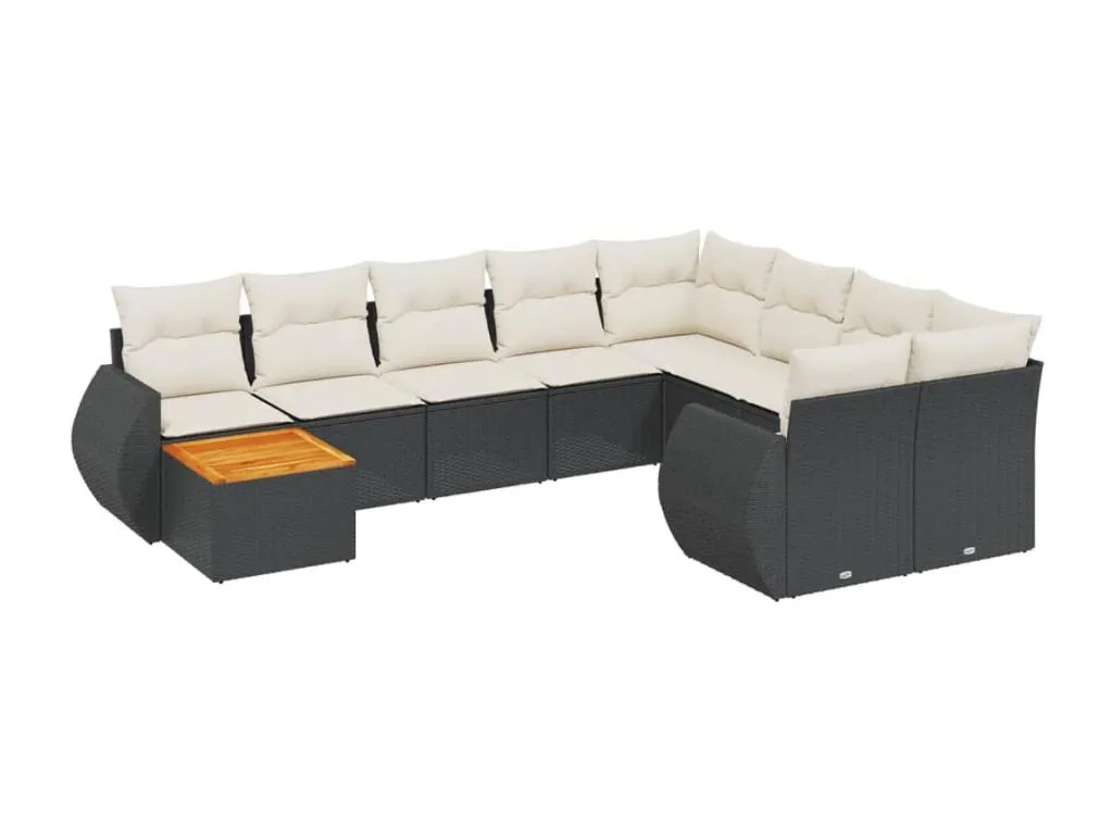 Set de sofás de jardín 10 pzas cojines ratán sintético negro 63802UWJP