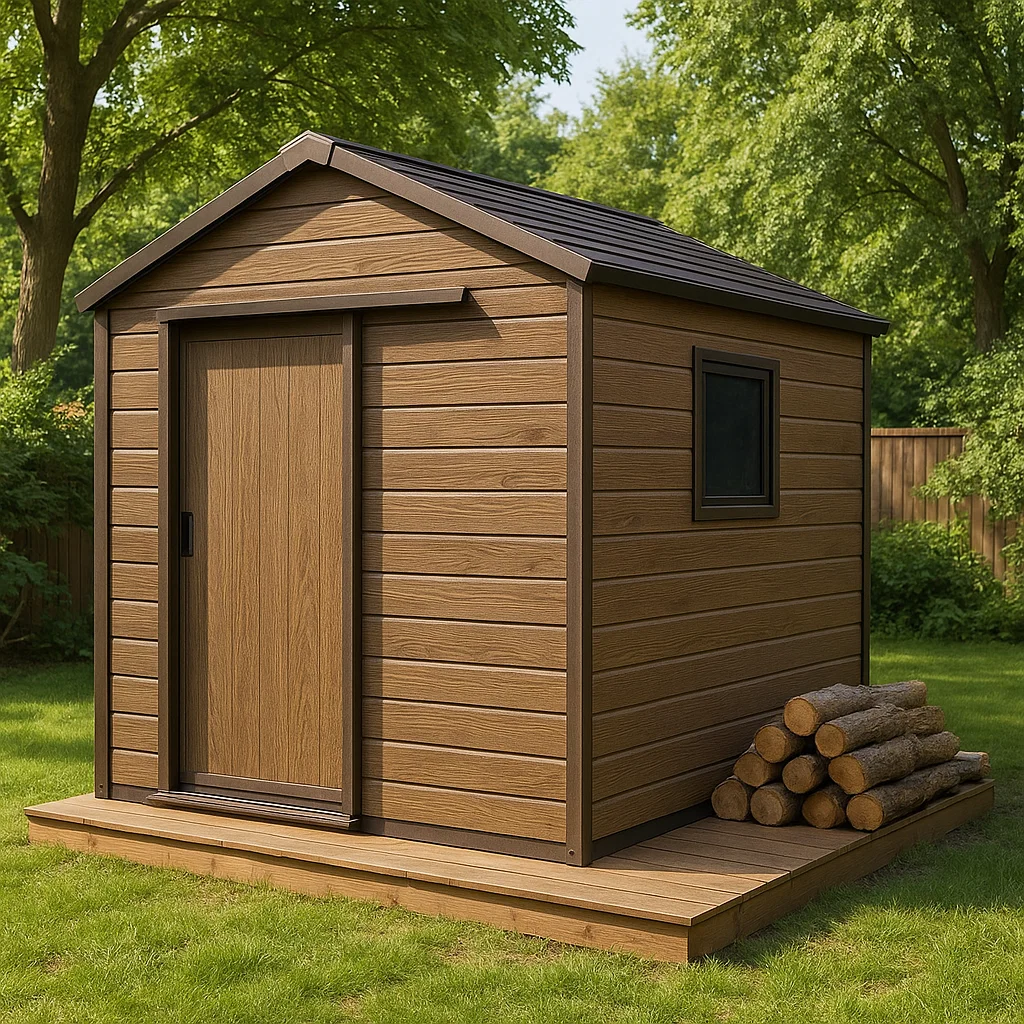 Caseta de jardín, de madera con bordes marrones de material compuesto para jardín exterior, 213x213x195 cm MMrMdWd185eD