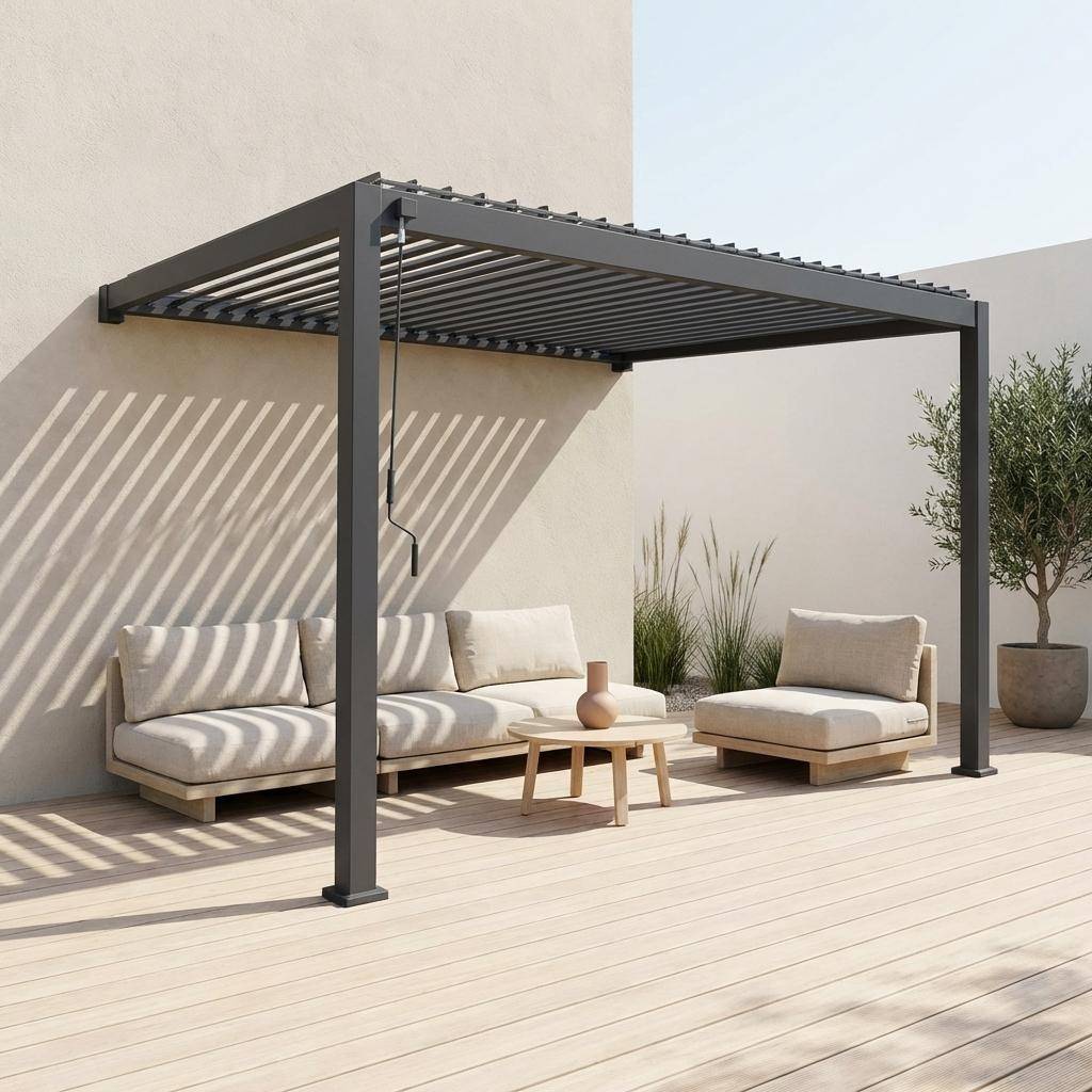 Triomphe 3x4m adosada - Pérgola bioclimática 3x4m de aluminio adosada con lamas orientables