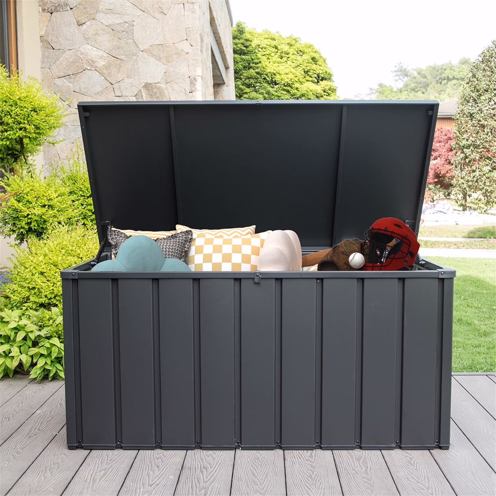 100 Gallon Outdoor Storage Deck Box Waterproof, Large Patio Poolside Storage Bin for Outside Cushions, Throw Pillows, Garden Tools (Dark Gray) - Image 5