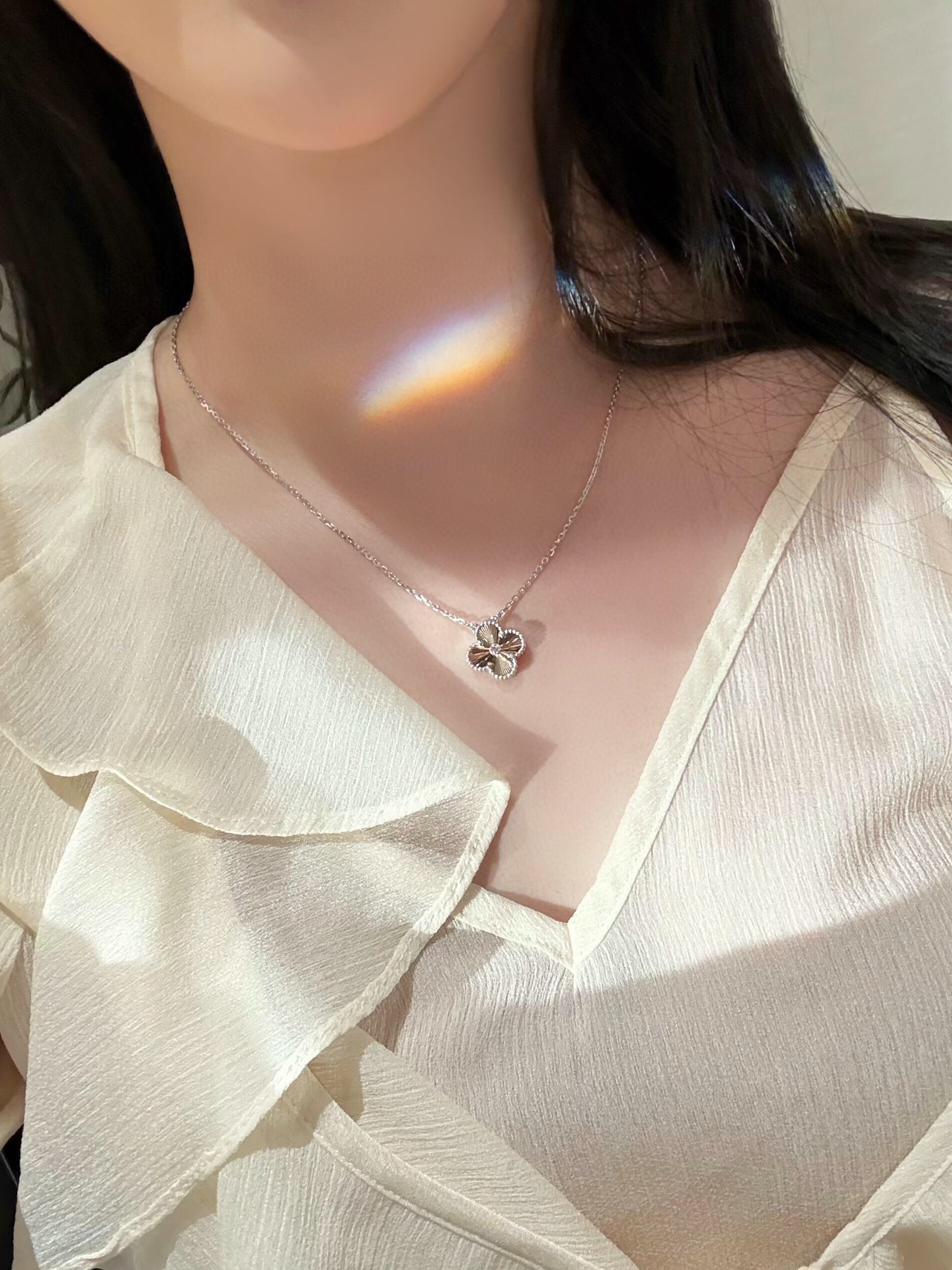 VCA Silver Gold Vintage Alhambra Pendant Necklace, 1 Motif - Original Replica Club