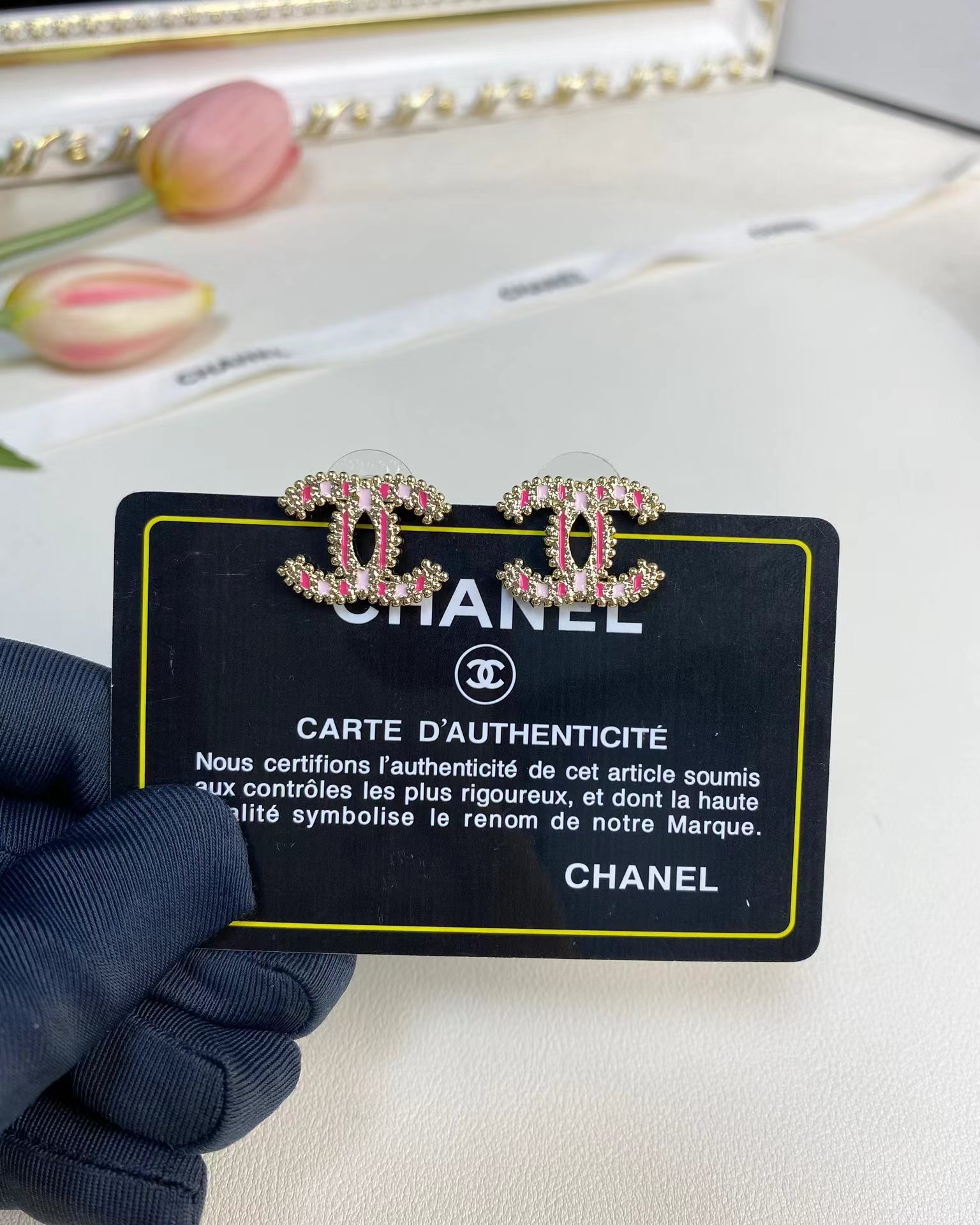 Chanel Enamel Pink Double C Earrings - Original Replica Club