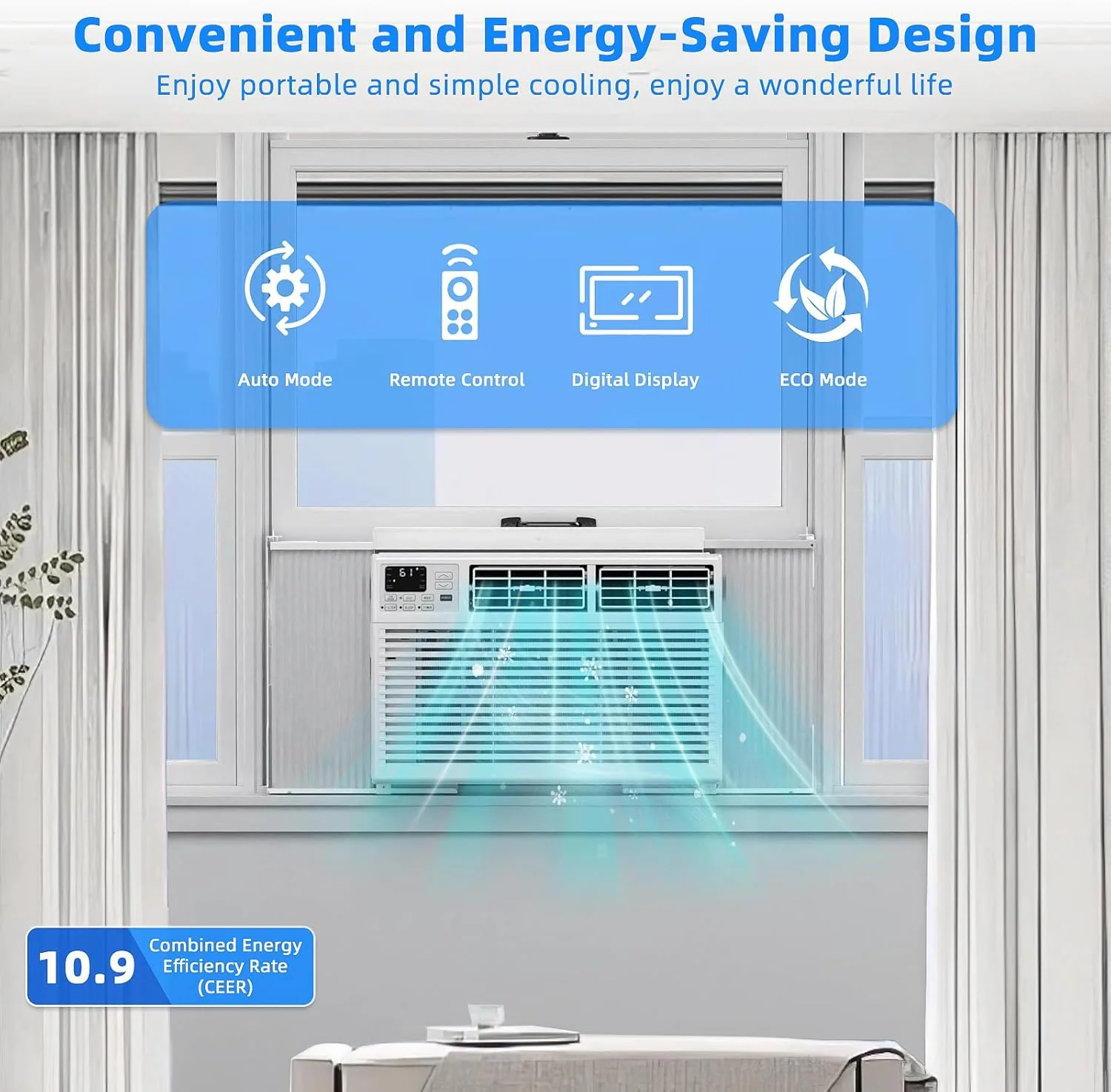 Antarctic Star 12,000 BTU U-Shaped Window Air Conditioner Unit Cools up to 550 Sq.Ft. with 6 Modes 24H Timer, Ultra Quiet Window AC Units