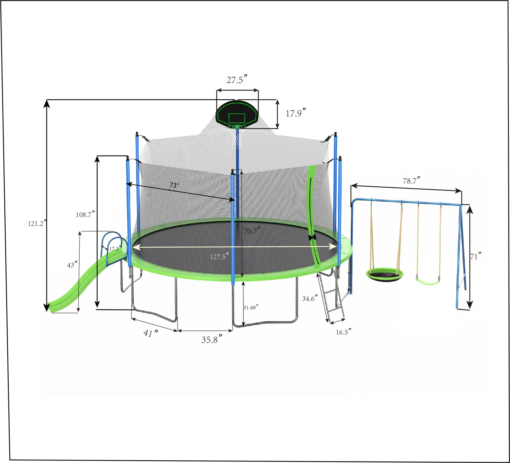 12FT Trampoline with Slide and Swings, Large Outdoor Backyard Trampoline with Basketball Hoop and Ladder for Kids and Adults - Image 7