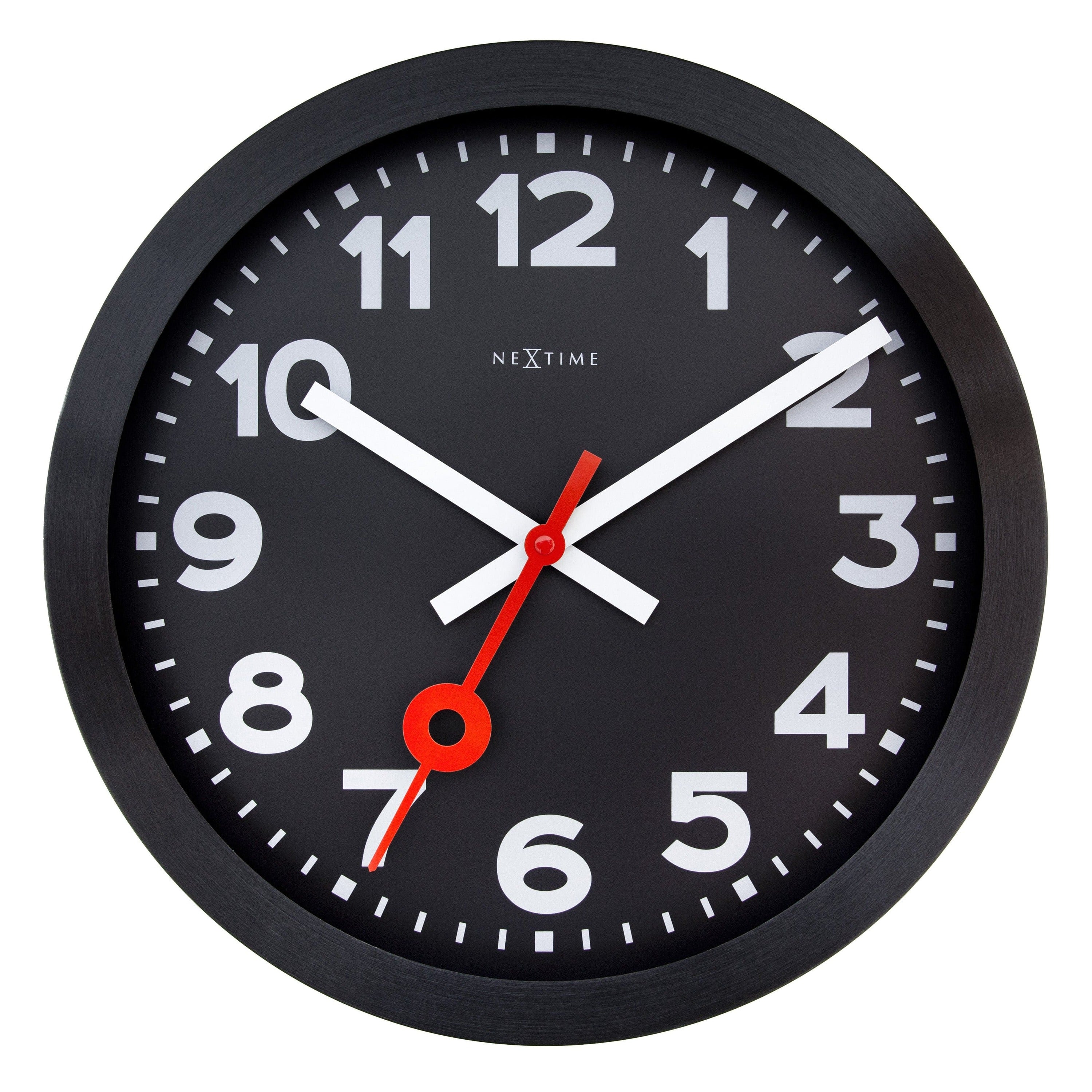 NeXtime - Wandklok 35cm - Stil - Zwart - Geanodiseerd Aluminium -