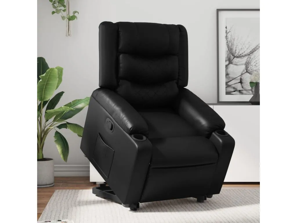 Sillón reclinable elevable cuero artificial negro