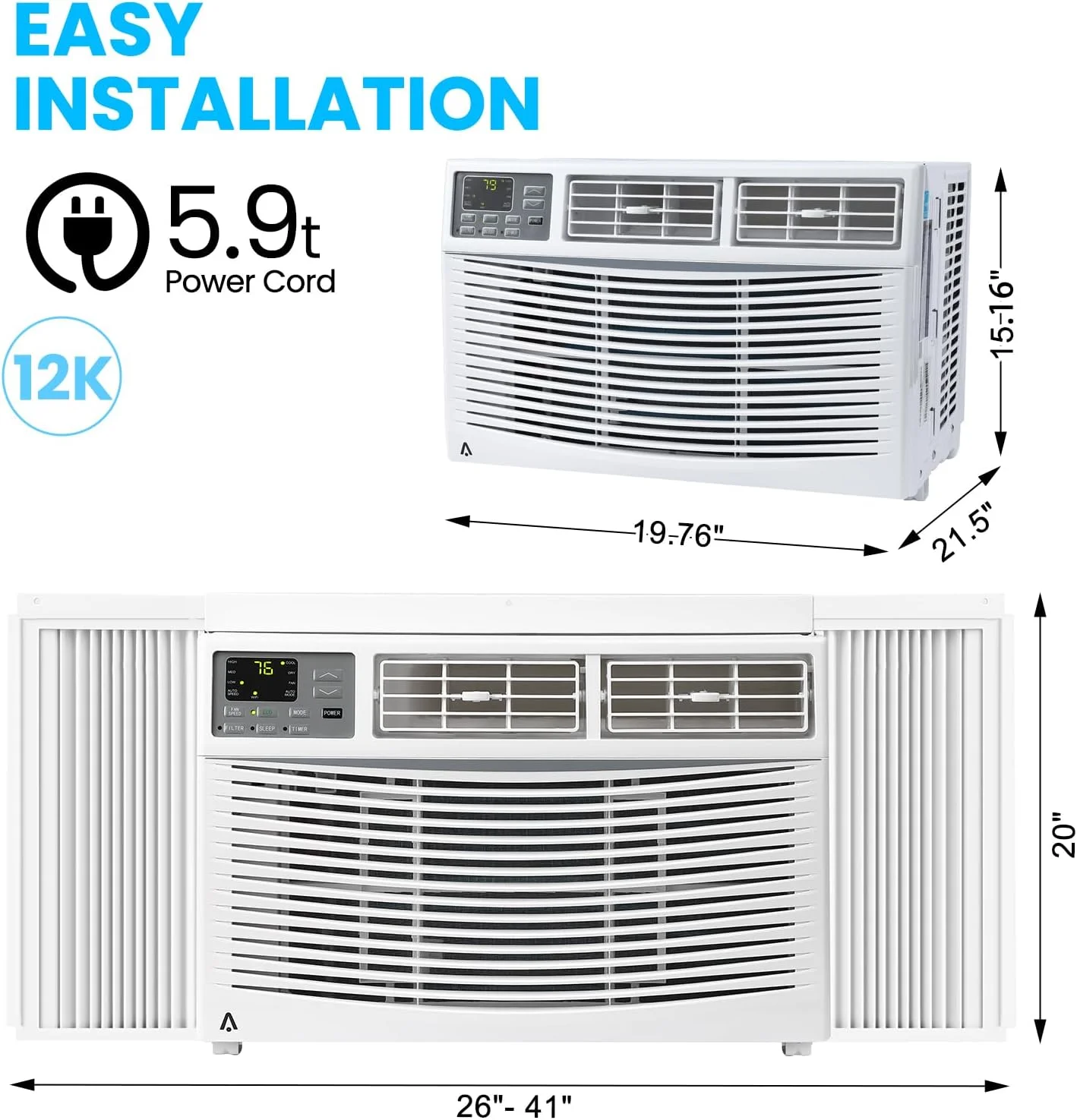 12000btu Window Air Conditioner With Wi-fi Enabled, Remote Control, Cooling Up To 550sq.ft, 115v Wall Mounted Window Ac Units For Rooms, Dehumidifier, Fan, Reusable Filter - Image 2