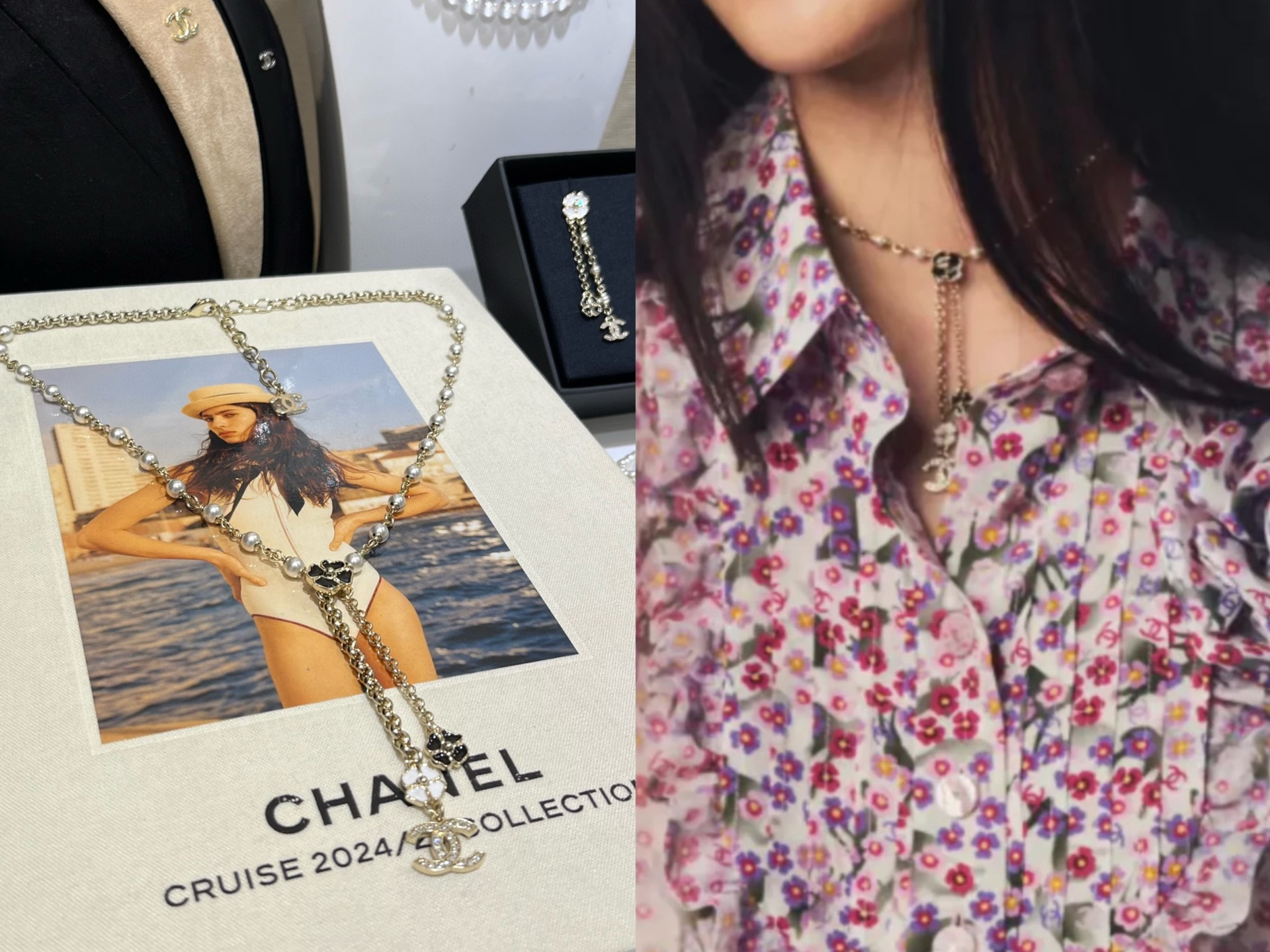 Chanel Pearls and Clover CC Dangle Sweater Necklace - Original Replica Club