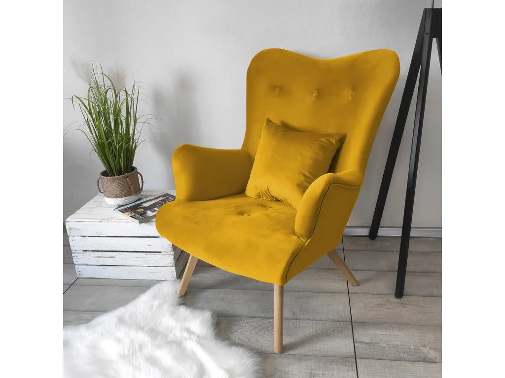Sillón Quietena - Amarillo - 100x76x90cm - Tapiz - Patas Madera