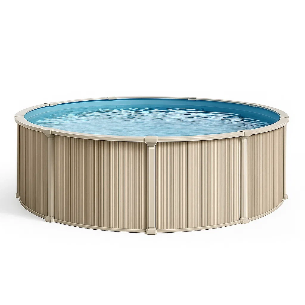Piscina tubular redonda 448x105 cm, color beige, con filtro y escalera kuOXHKC285nY