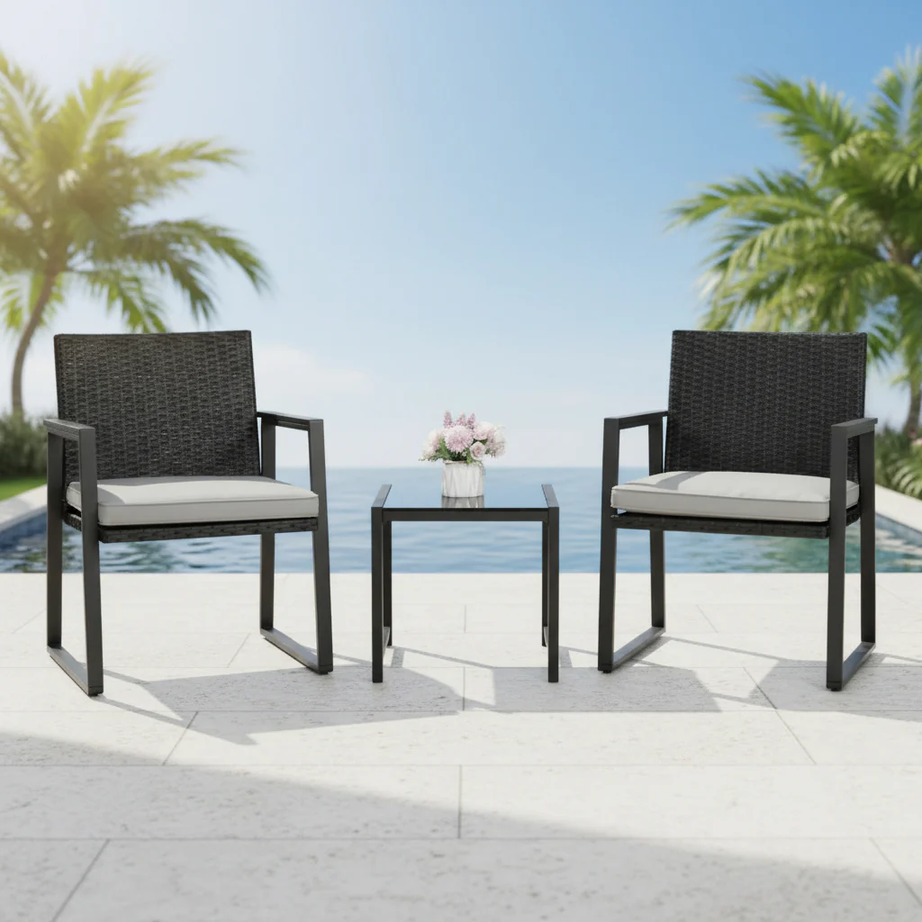 Outdoor Wicker Bistro Set with 2 Chairs & Table