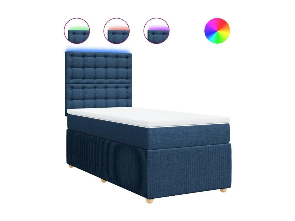 Cama box spring con colchón tela azul 90x190 cm lqo3522222