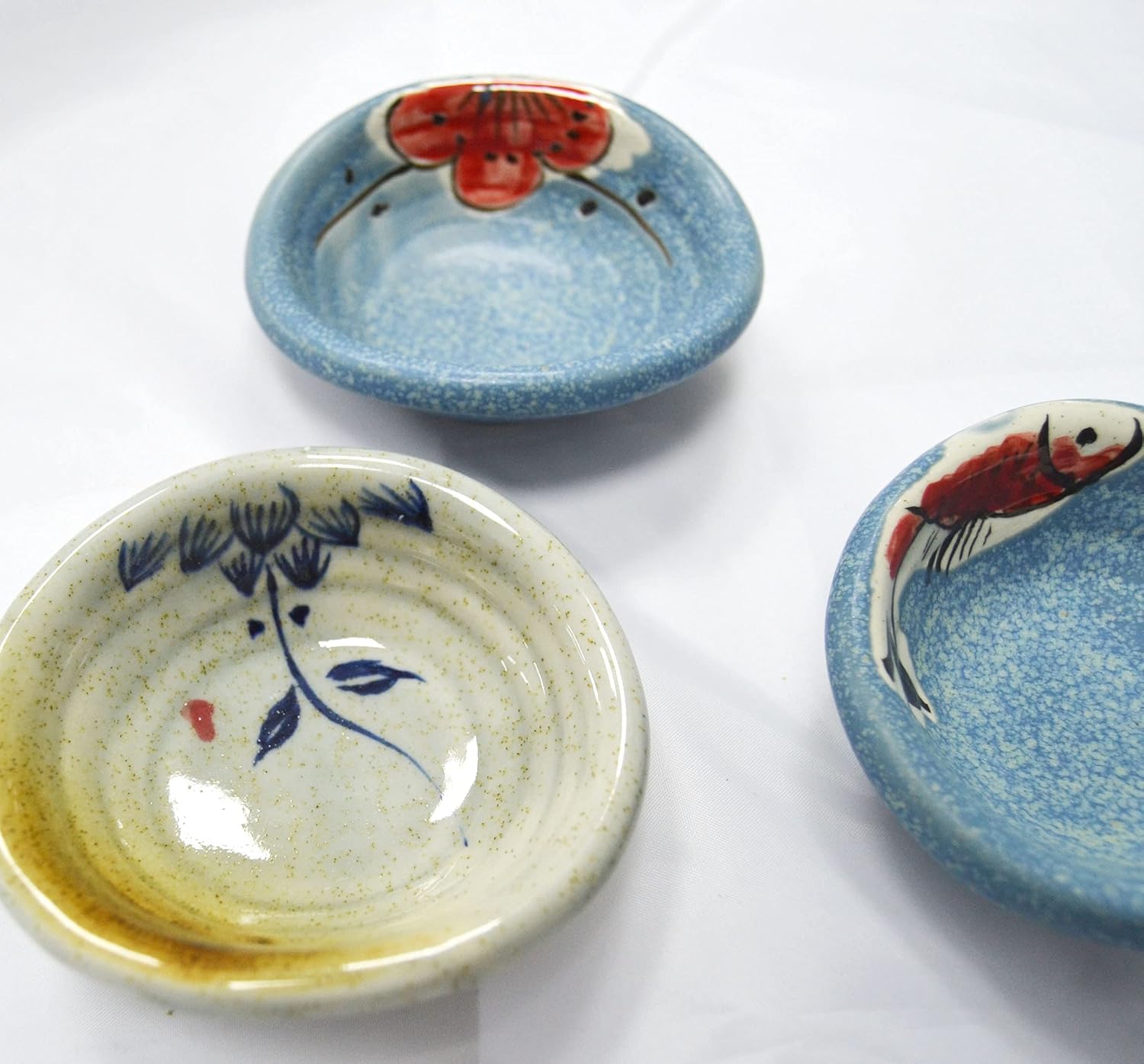 Set of 5 Japanese Vintage Style Ceramic Side Dishes - Brown and Blue Leaves Dipping Bowls - Retro Seasoning Dishes - 3.5 Inch