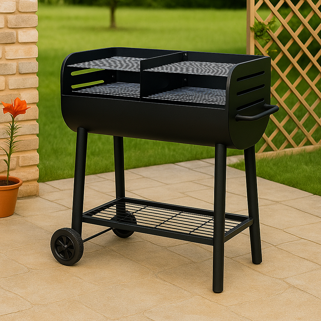 Parrilla de barbacoa, con doble parrilla y estante inferior, color negro