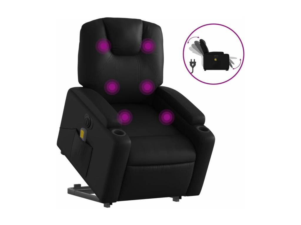 Sillón de masaje elevable eléctrico cuero sintético negro