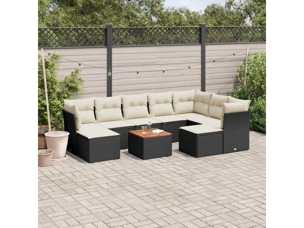 Set de sofás de jardín 10 pzas cojines ratán sintético negro 77670NVTO