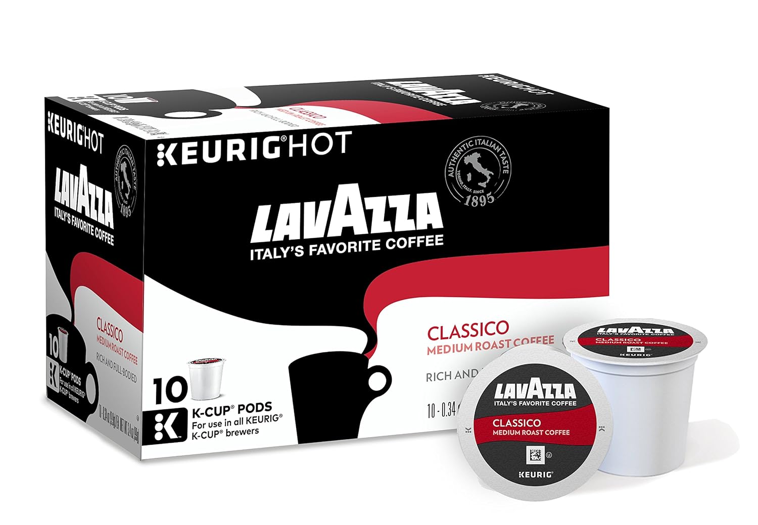 Lavazza Classico Medium Roast Keurig K-Cups Coffee. 10 Count