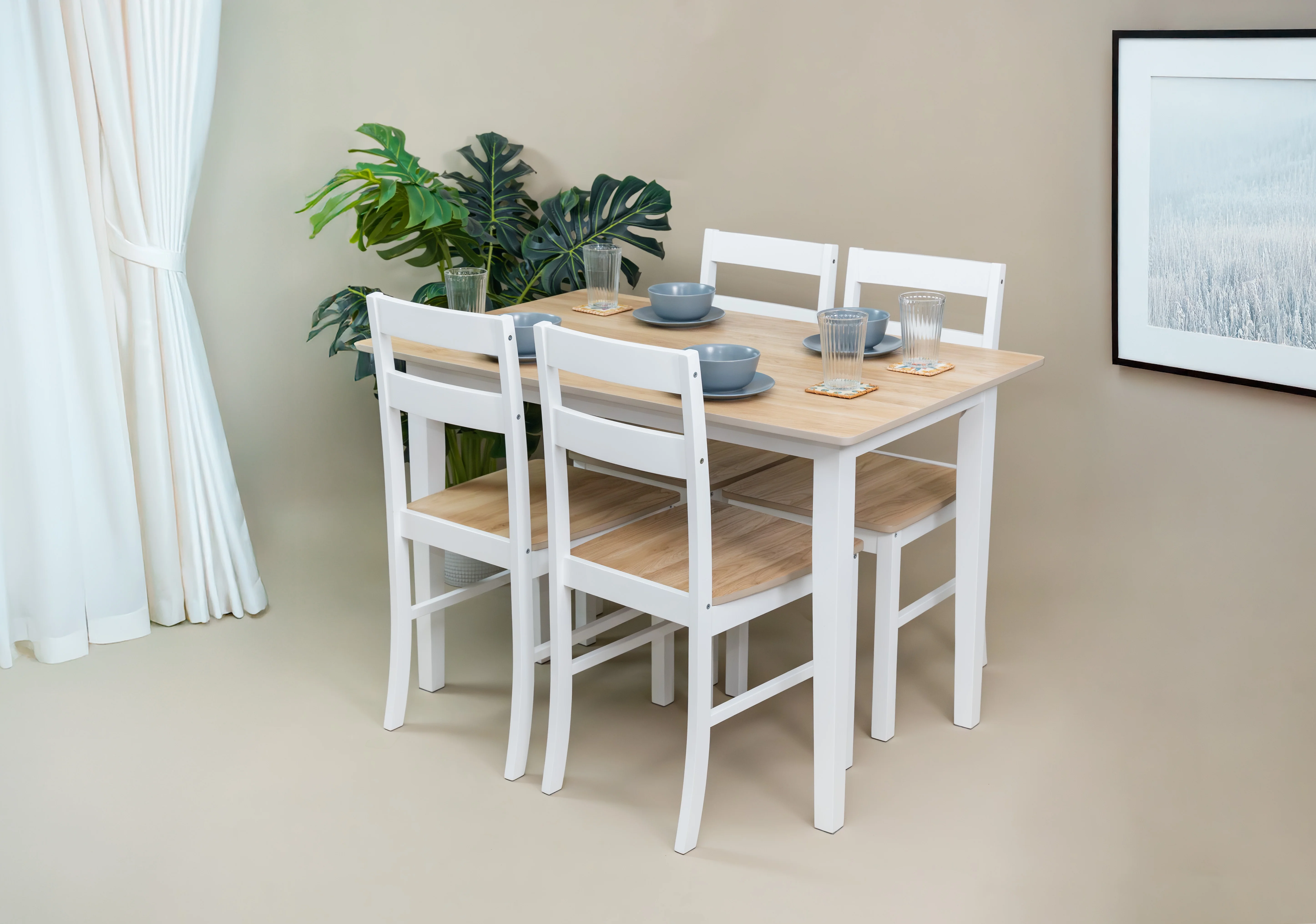 Mainstays 5-Piece Dining Set, 1 Table and 4 Chairs, White, MDF and Rubberwood, Indoor, 46" L x 29" W x 30" H Table - Image 8