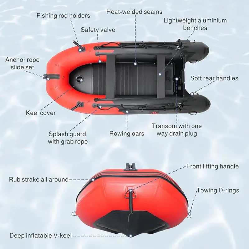 Inflatable Dinghy Tender, 8'5, Red/Black, PVC With Aluminum Floor - BT85RBK - Image 7 Inflatable Dinghy Tender, 8'5, Red/Black, PVC With Aluminum Floor - BT85RBK - Image 7