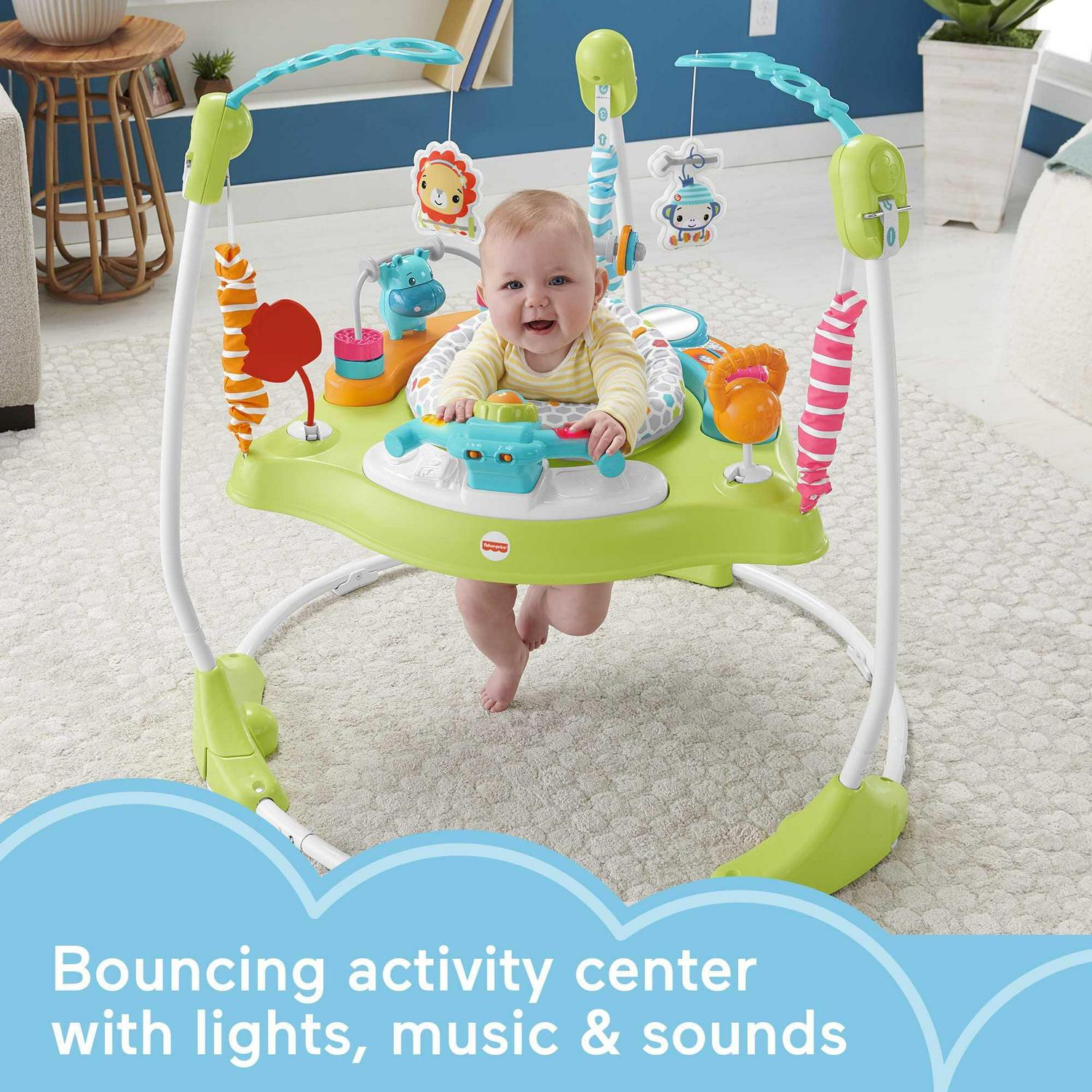Fisher-Price Baby Bouncer Fitness Fun Folding Jumperoo Infant Activity Center with Lights & Music. Unisex - Image 2