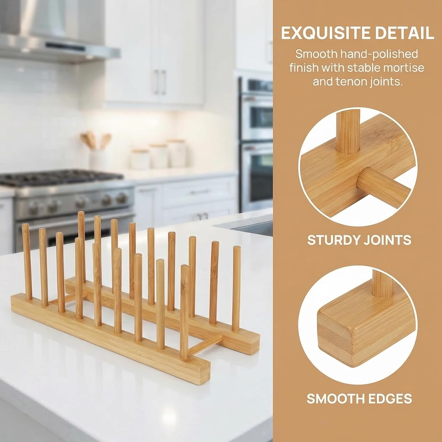 Bamboo Wooden Dish Racks for Kitchen Counter, Plate Organizer for Cabinet Stand Drainer Storage Holder Organizer for Dish, Pots, Lids, Bowls, Cups, and Cutting Boards and Books