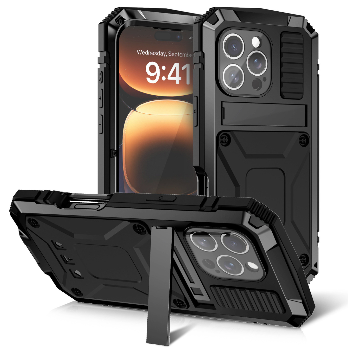 Luxury Metal Tri-Proof Phone Case with Bracket for iPhone