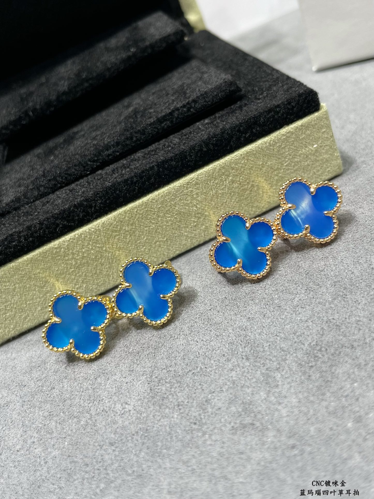 VCA Blue Carnelian Clover Earrings - Original Replica Club