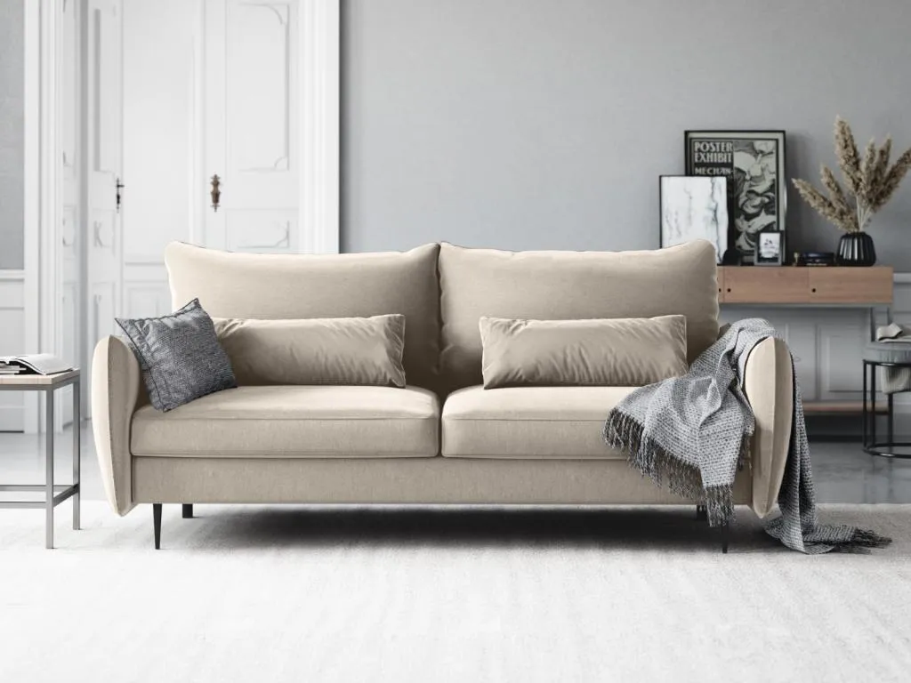 Habitarluz - Sofá cama con baúl de almacenaje Habitarluz 3 plazas de terciopelo beige claro - 222x105x90cm CDHG45478