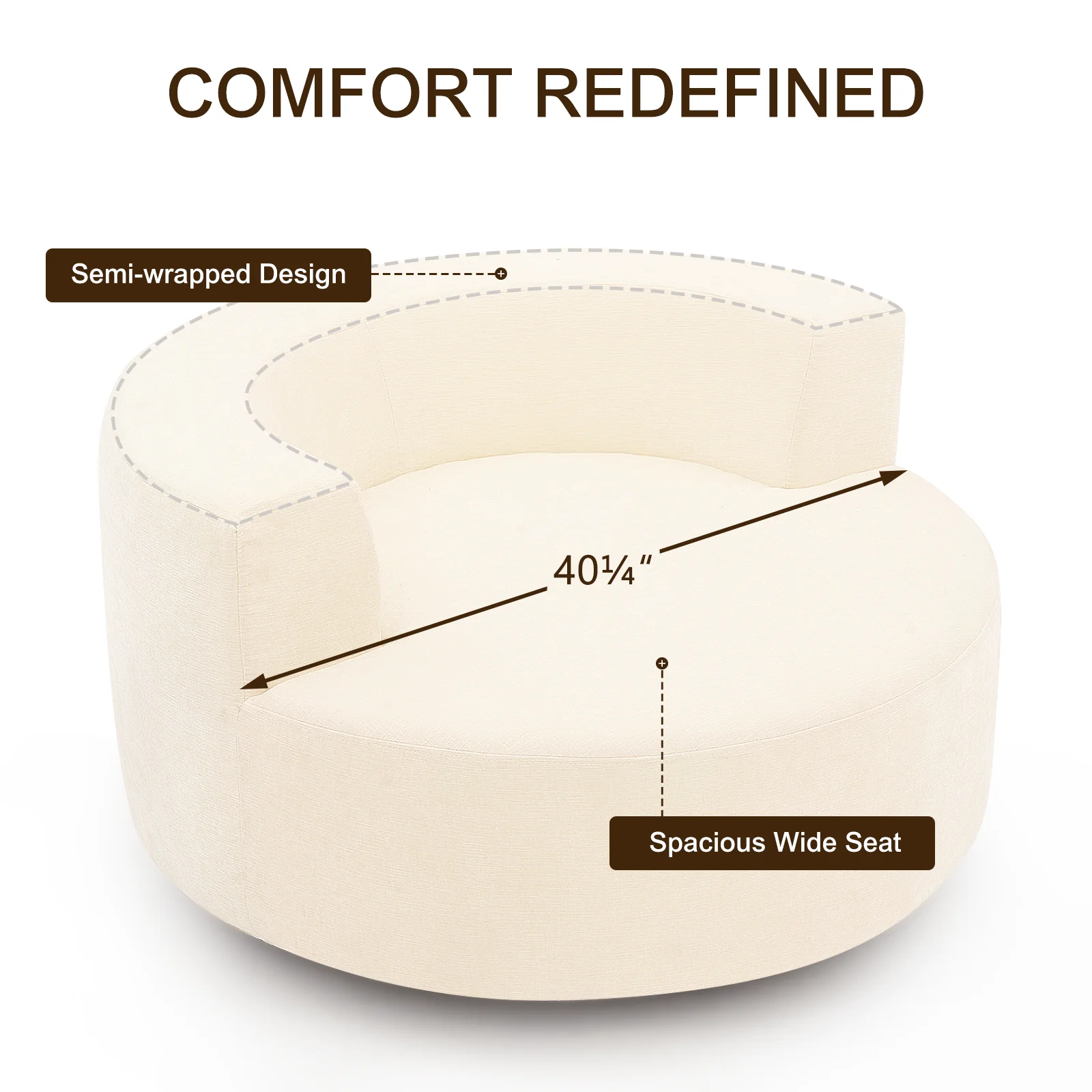 Fumahaus Upholstered Swivel Accent Chair, Oversized Comfy Round Sofa Chair with Two Pillows, Leisure Sofa Chair for Living Room Bedroom, Beige - Image 6