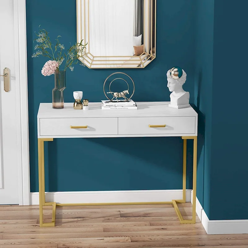 Modern Computer Desk with 2 Drawers - Stylish Study Writing Table with Storage for Home Office