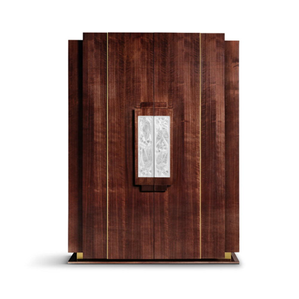 ARMOIRE MERLES ET RAISINS - CRISTAL INCOLORE, NOYER ET ACIER DORÉ