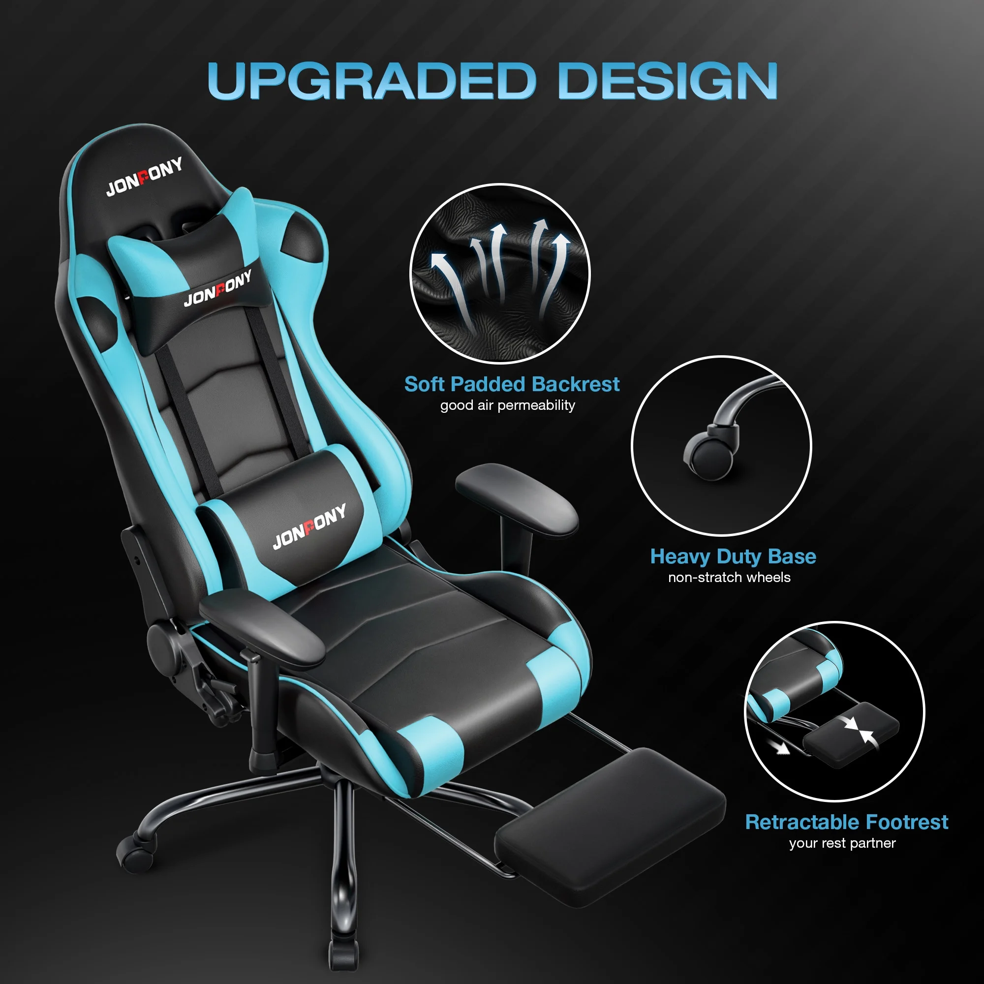 JONPONY Big and Tall 500LBS Gaming Chair, Ergonomic Design, Gamer Chair PU Leather with Footrest and Lumbar Support, High Back Office Chair Support 8 Hours Long Sitting,Red Computer Chair,Red - Image 58