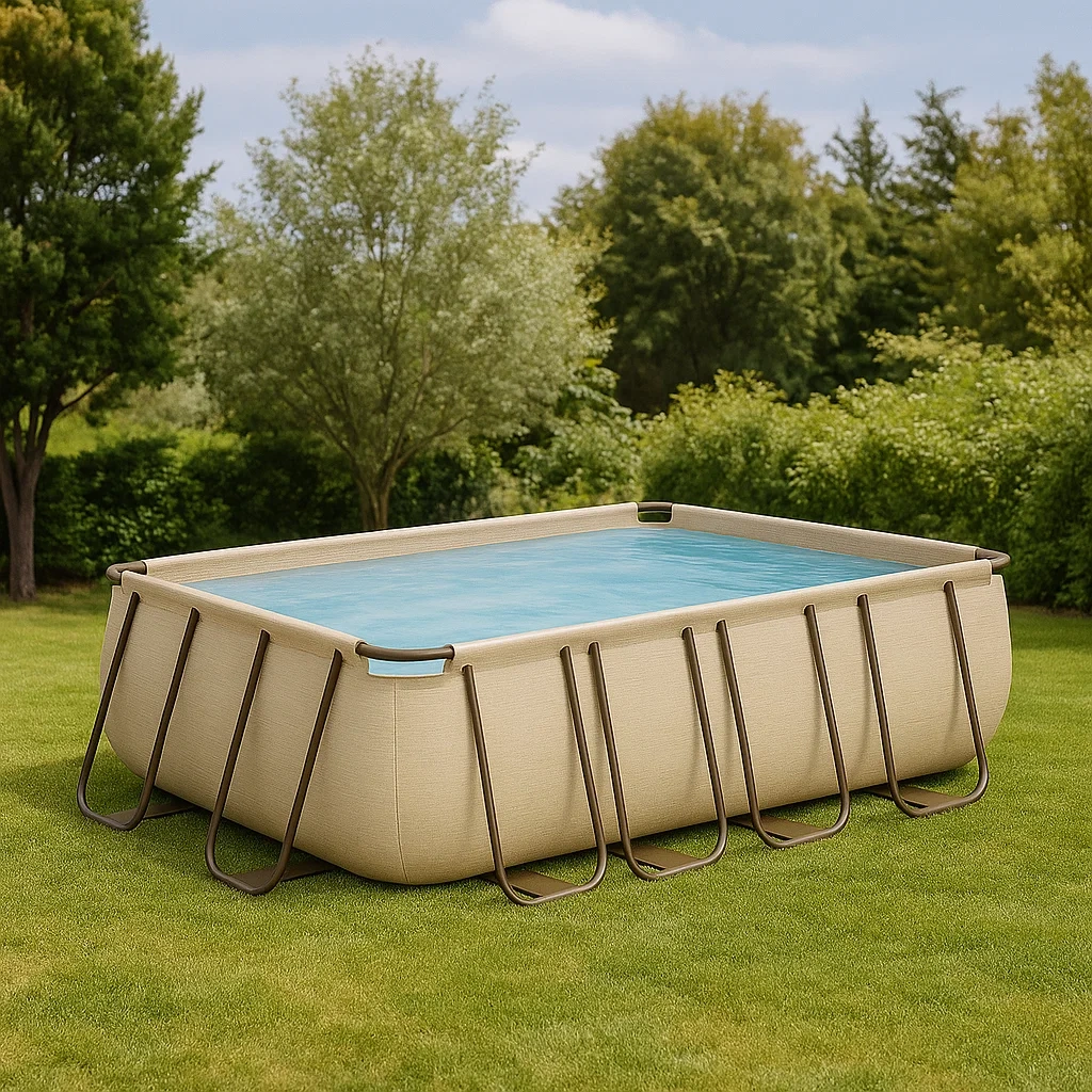 Piscina tubular,rectangular,6200 litros,estructura metálica,material resistente,color beige,fácil de montar,400x200x100 cm - 6tg4Cv65i9NG