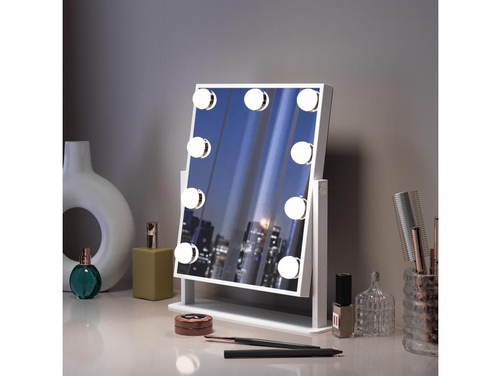 Espejo de maquillaje estilo Hollywood para tocador de pared con luz, 25x30 cm