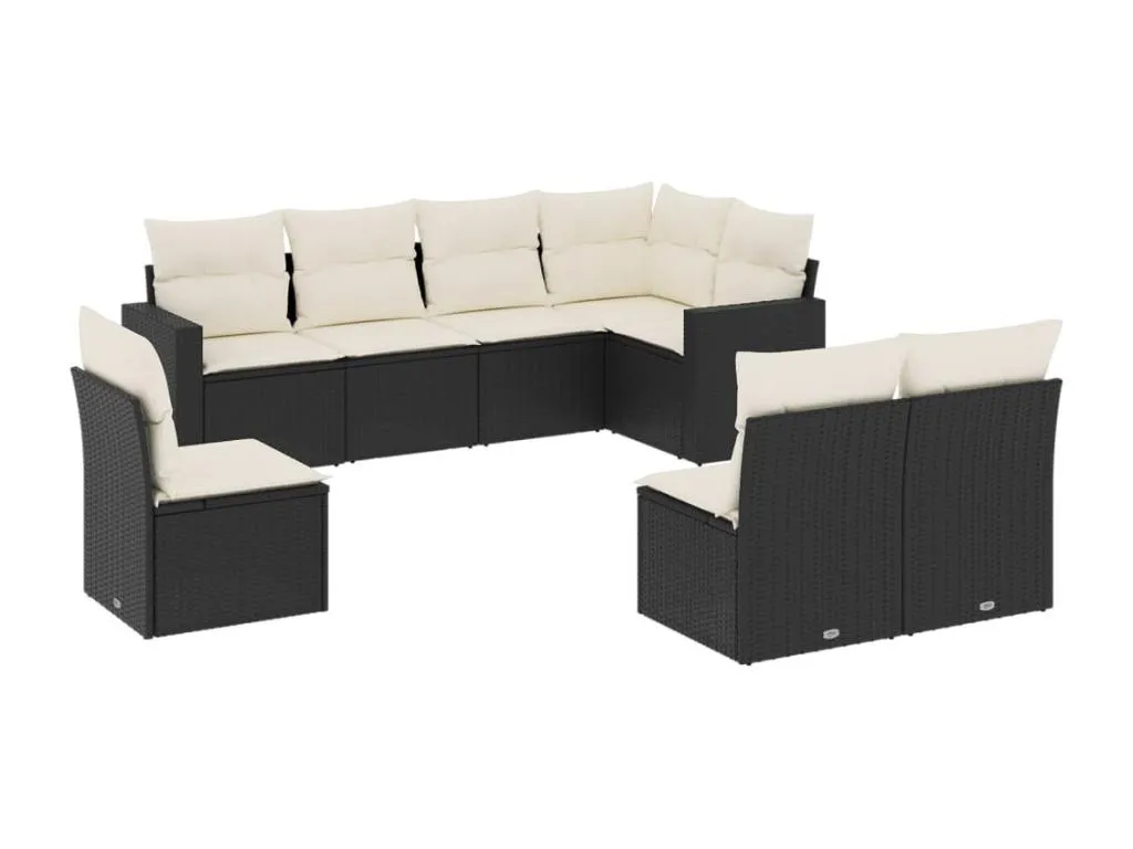 Set de sofás de jardín 8 piezas con cojines ratán sintético negro EQ8412241