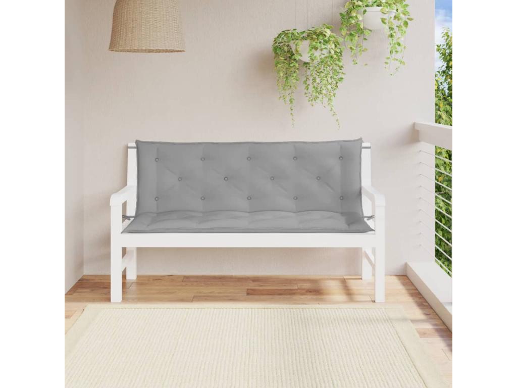 Cojines de banco de jardín 2 uds tela Oxford gris 150x50x7 cm