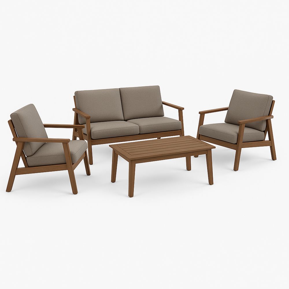 Conjunto de Muebles de Jardín de Madera, Sofá y Sillones con Cojines, Estilo Moderno, Ideal para Terrazas y Patios, Color Marrón