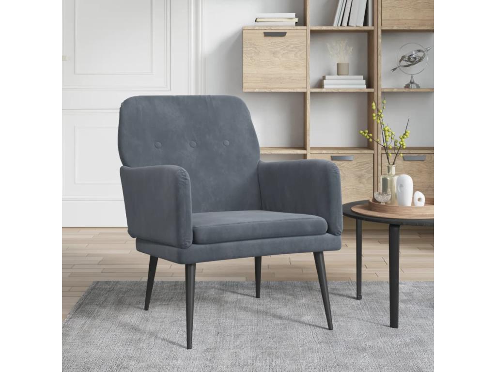 Sillón de terciopelo gris oscuro 62x79x79 cm
