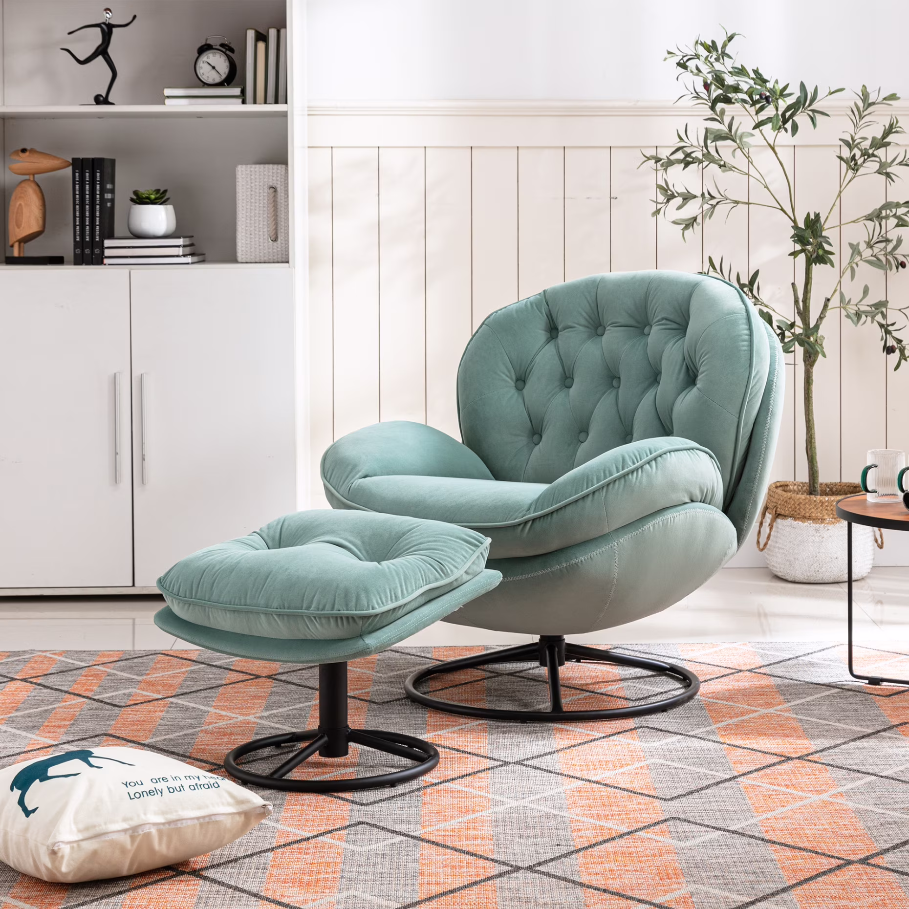 Velvet Swivel Accent Chair with Ottoman Set, Modern Tufted Armchair with Footrest for Living Room Reading TV Chairs for Adults, Comfy Chaise Lounge Chairs with 360 Degree Swiveling for Bedroom, Pink - Image 11