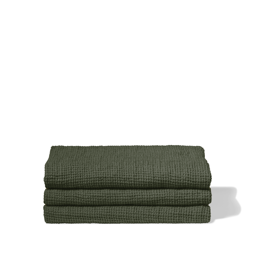 Serviette de bain en lin - Waffle - Vert Oxyde